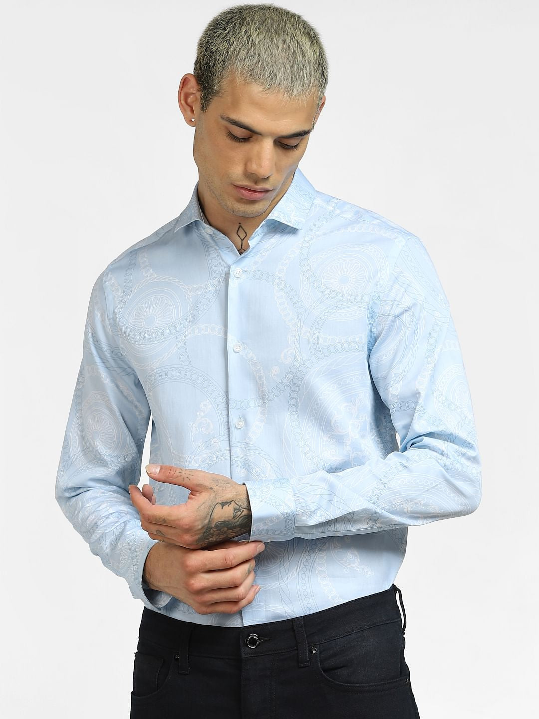 Blue All Over Print Full Sleeves Shirt