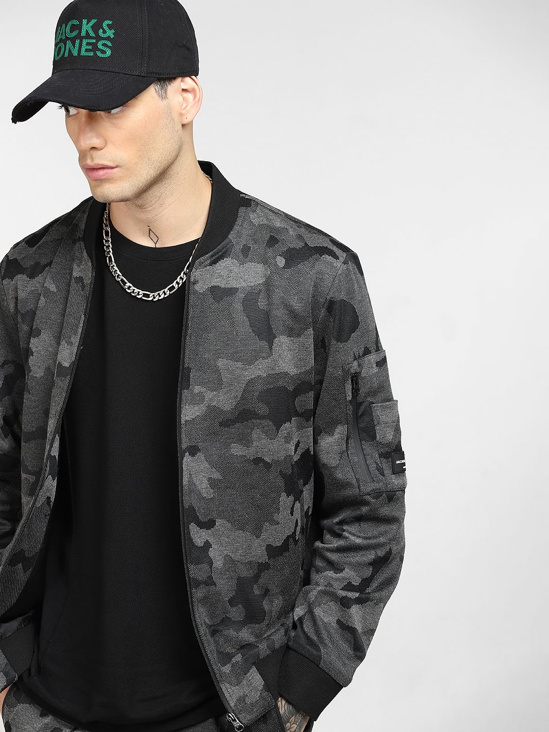 Black Camo Print Co-ord Bomber Jacket