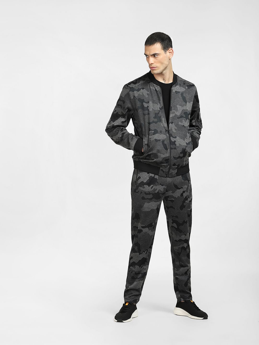 Black Camo Print Co-ord Bomber Jacket