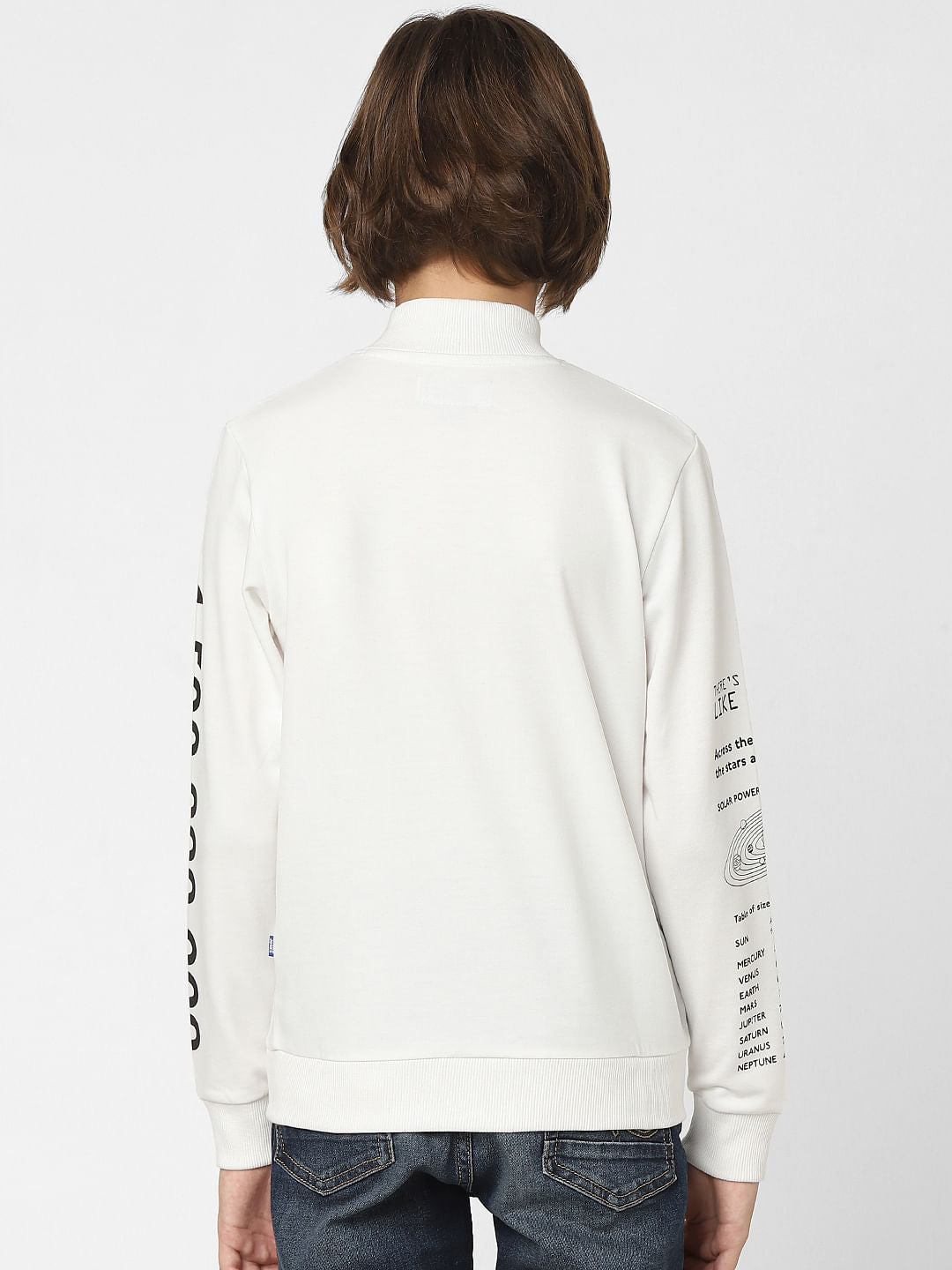 Boys White Printed Zip-Up Sweatshirt