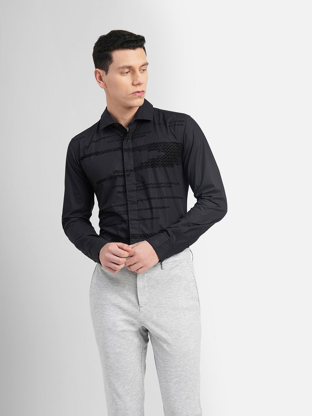 Black Printed Full Sleeves Shirt