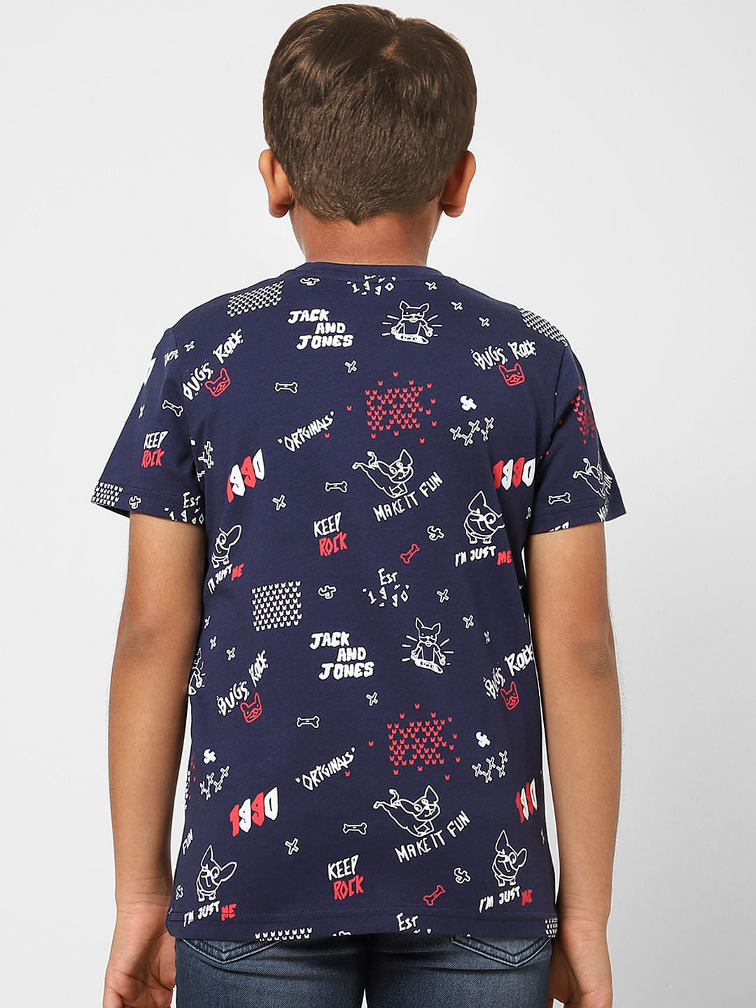 Boys Blue Printed Crew Neck T-shirt