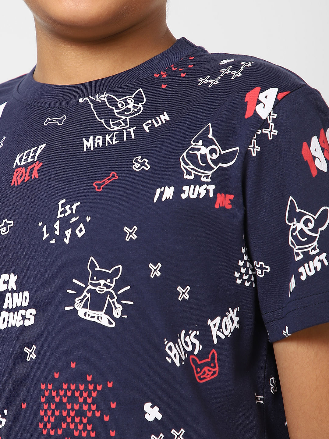 Boys Blue Printed Crew Neck T-shirt