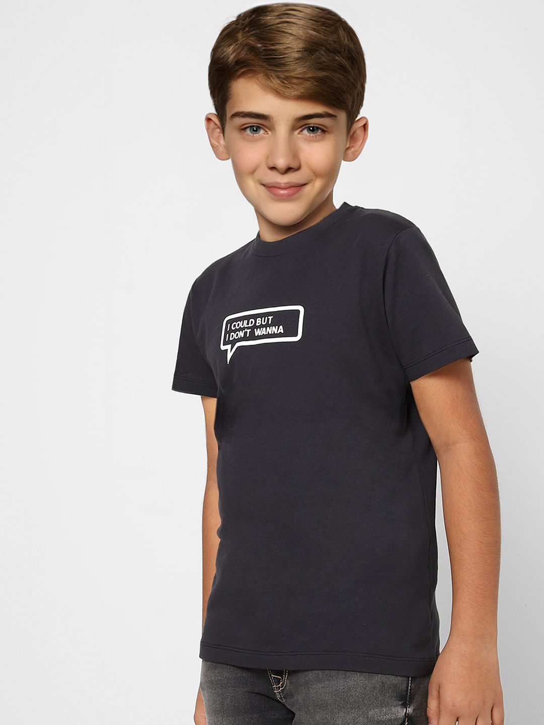 Boys Black Slogan Print Crew Neck T-shirt