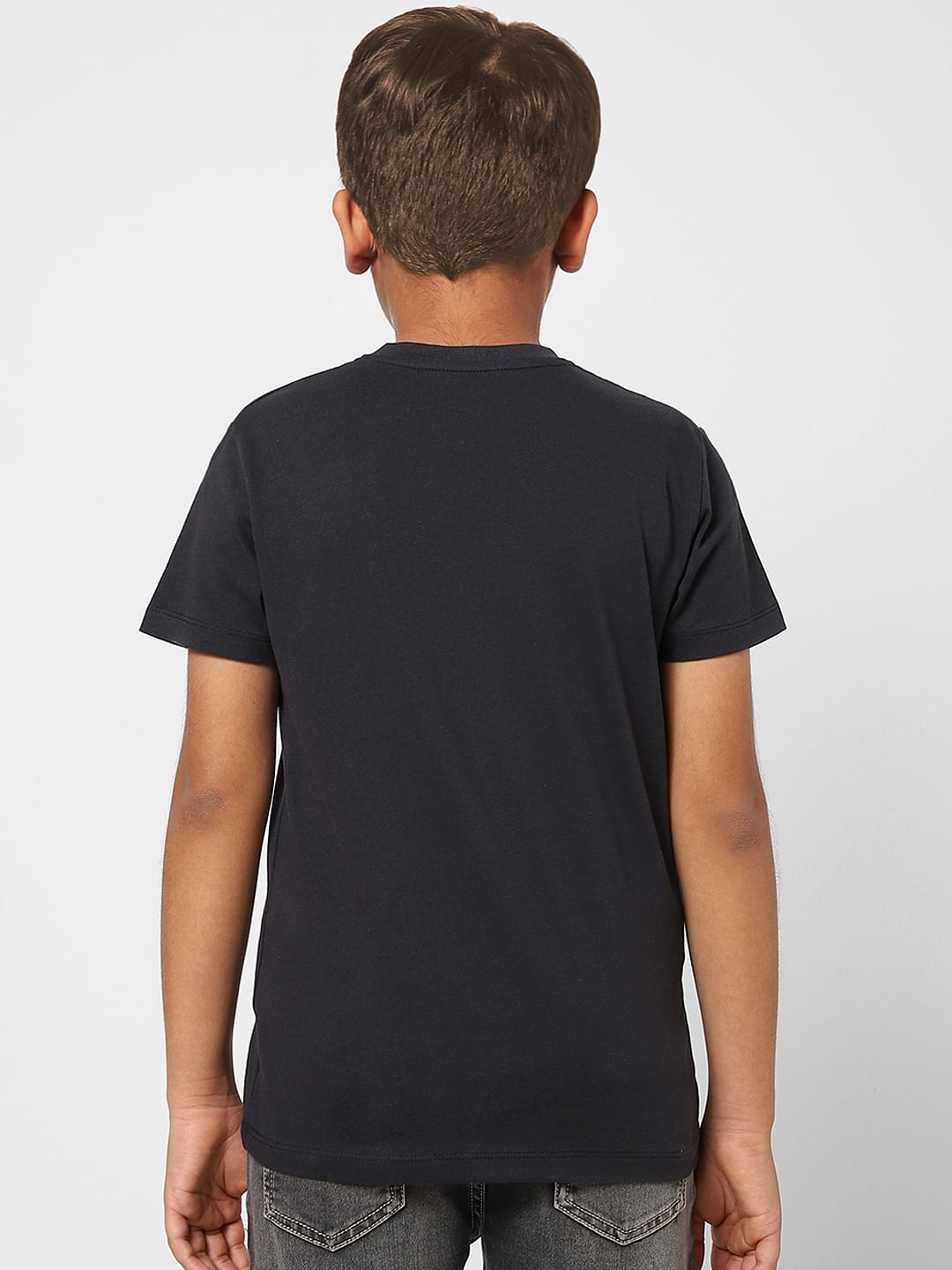 Boys Black Slogan Print Crew Neck T-shirt