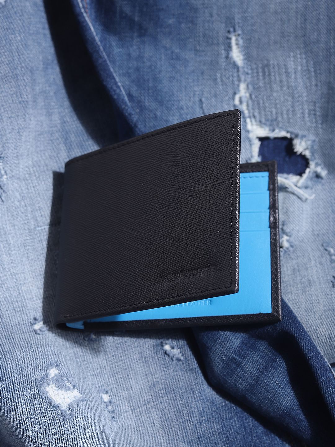 Black Colourblocked Leather Wallet