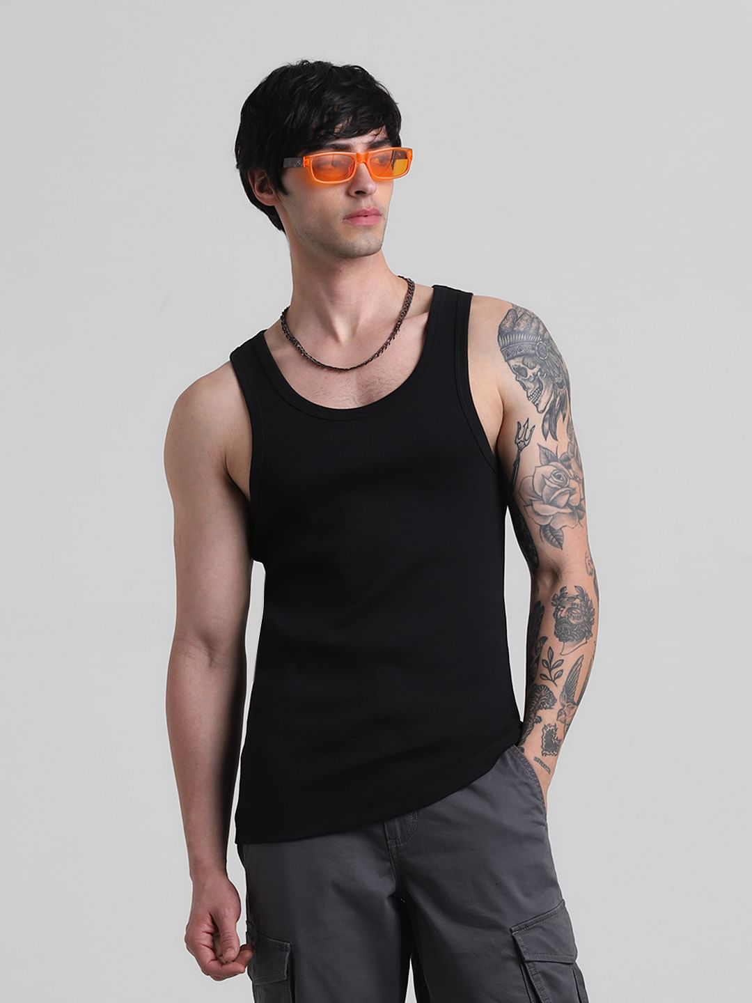Black Crew Neck Vest