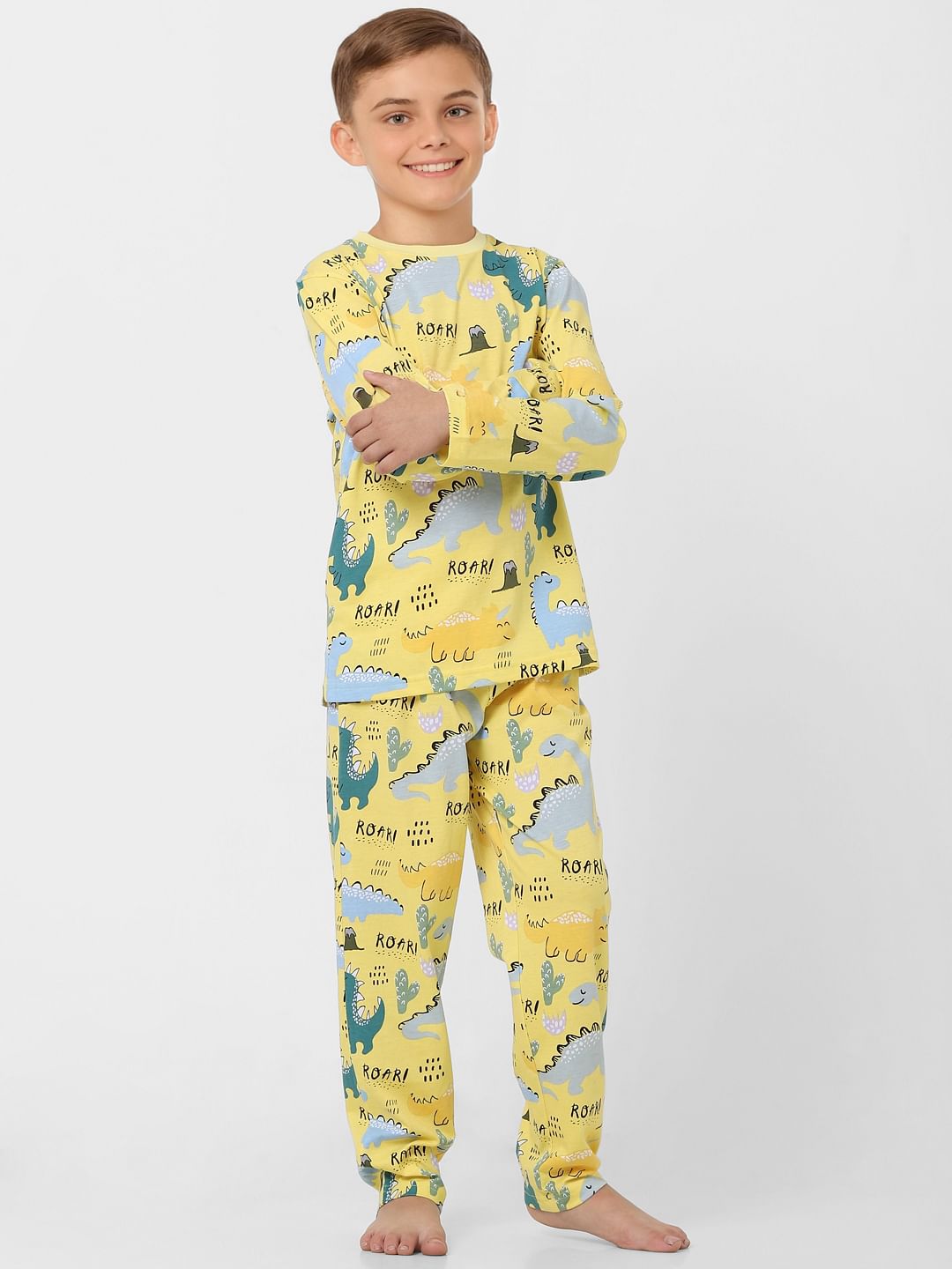 Boys Yellow Printed Sleepwear Set