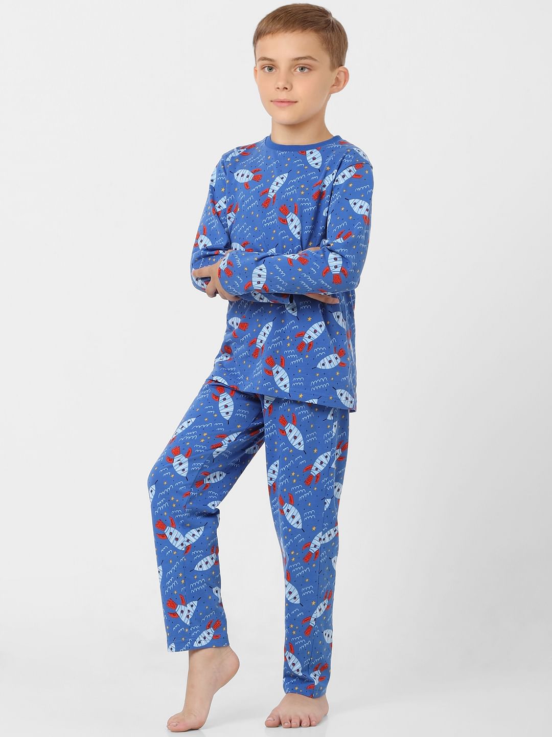 Boys Blue Printed T-shirt & Pyjama Sleepwear Set