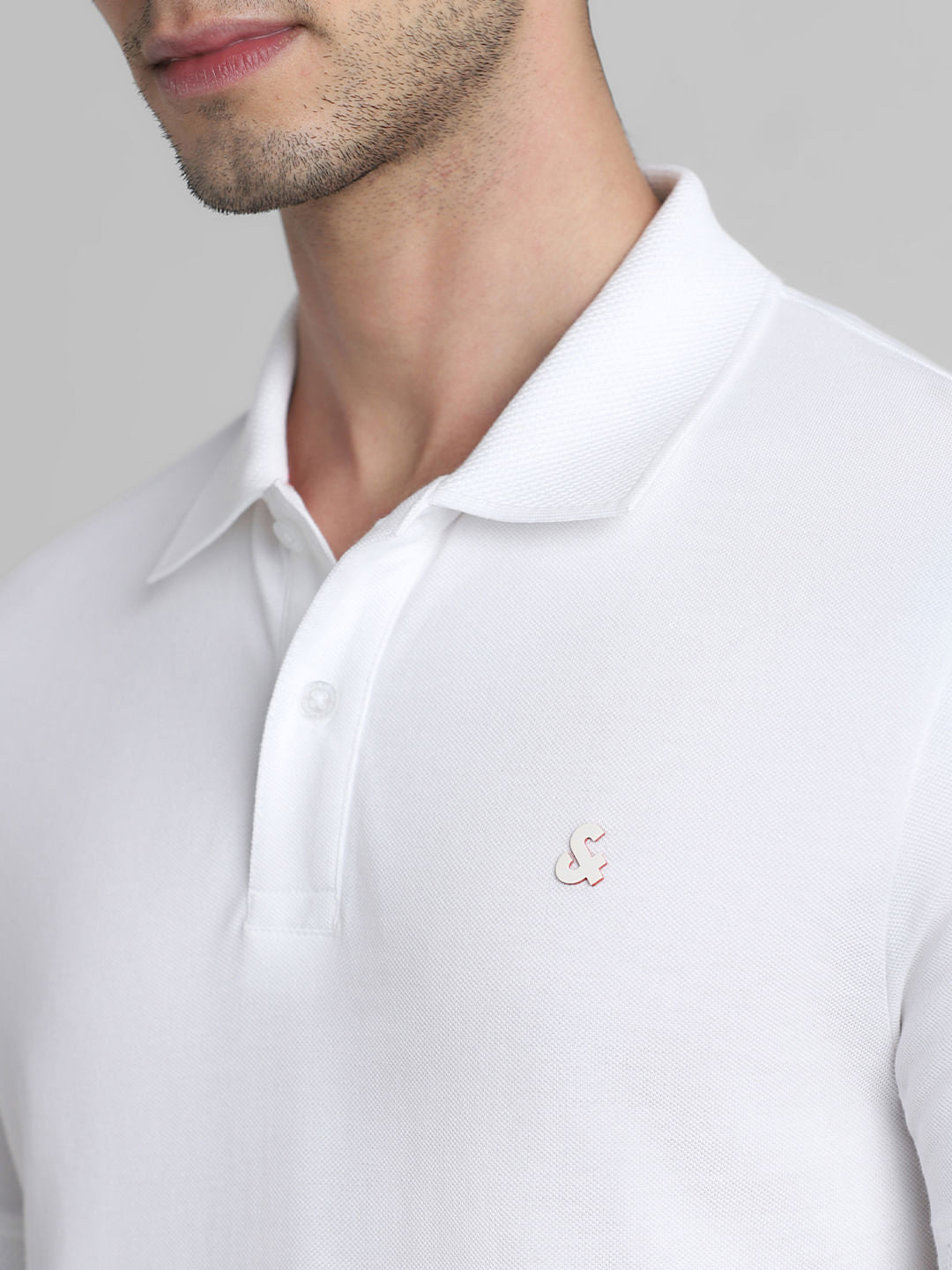 White Solid Polo Neck T-shirt