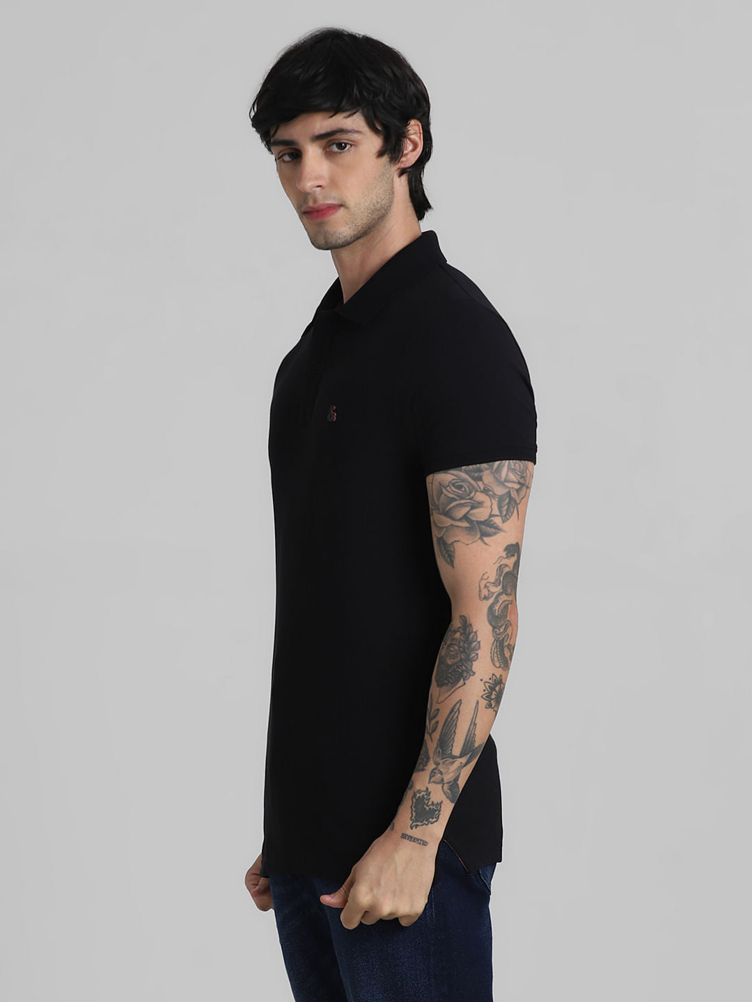 Black Solid Polo Neck T-shirt