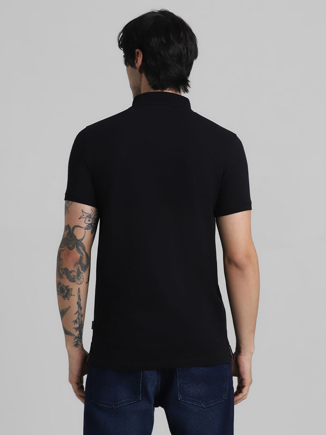 Black Solid Polo Neck T-shirt