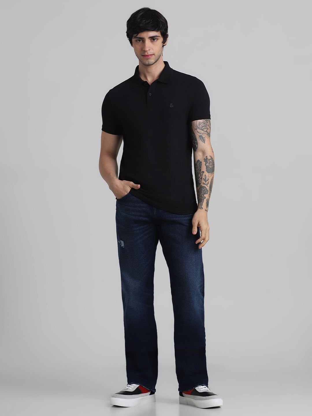 Black Solid Polo Neck T-shirt
