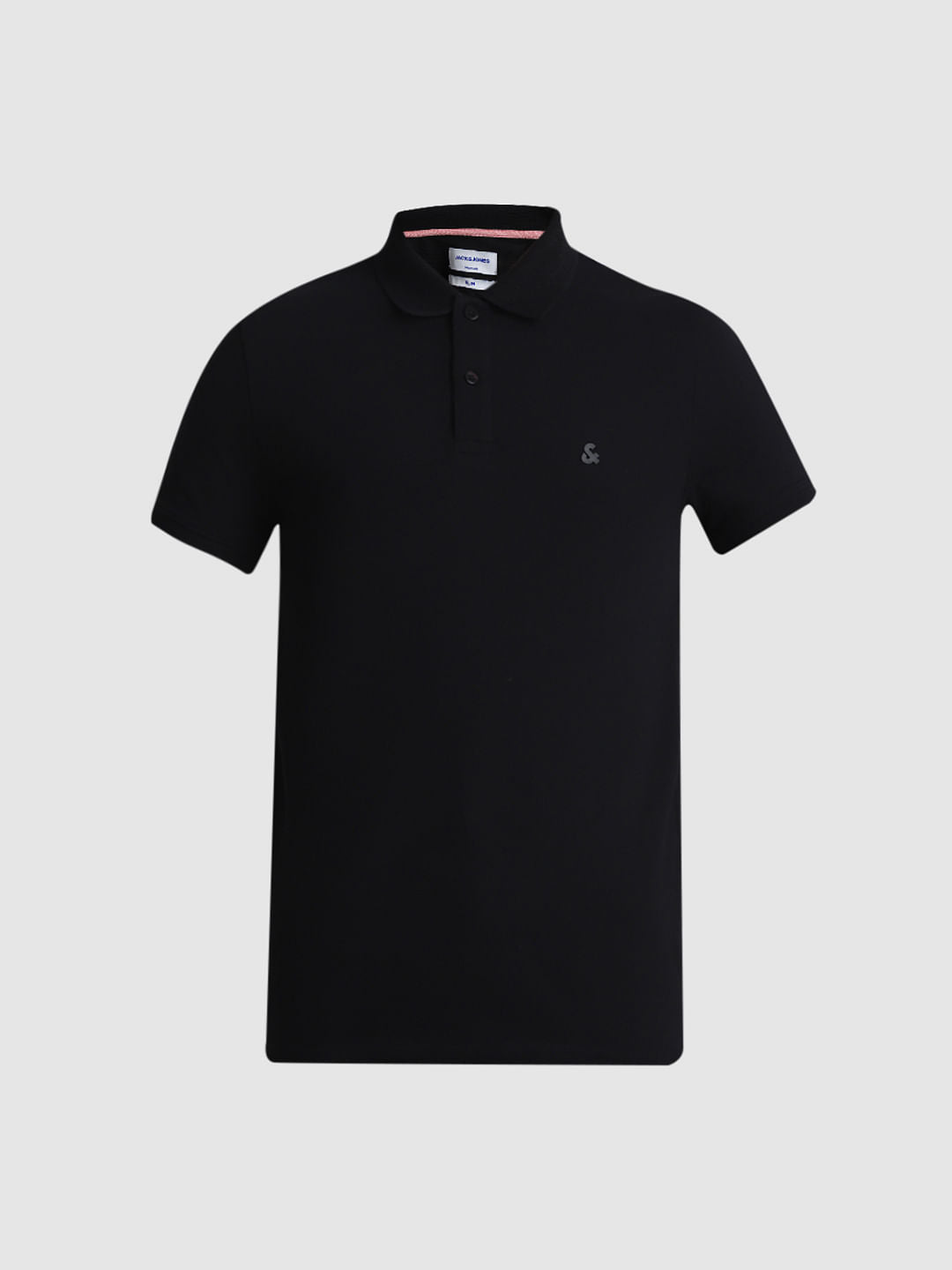 Black Solid Polo Neck T-shirt