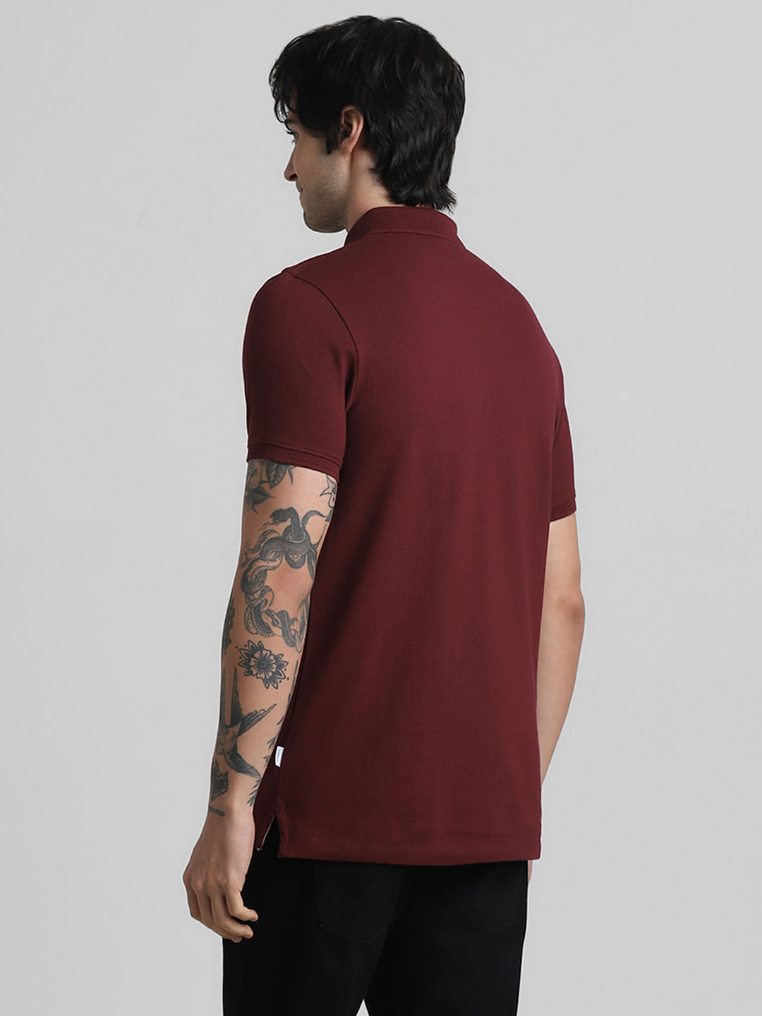 Maroon Solid Polo Neck T-shirt