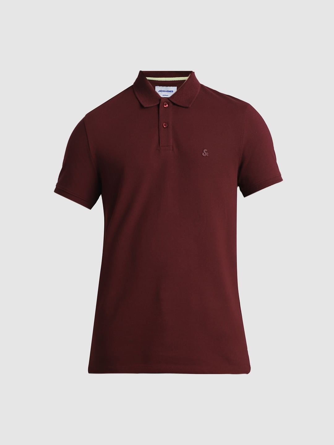 Maroon Solid Polo Neck T-shirt