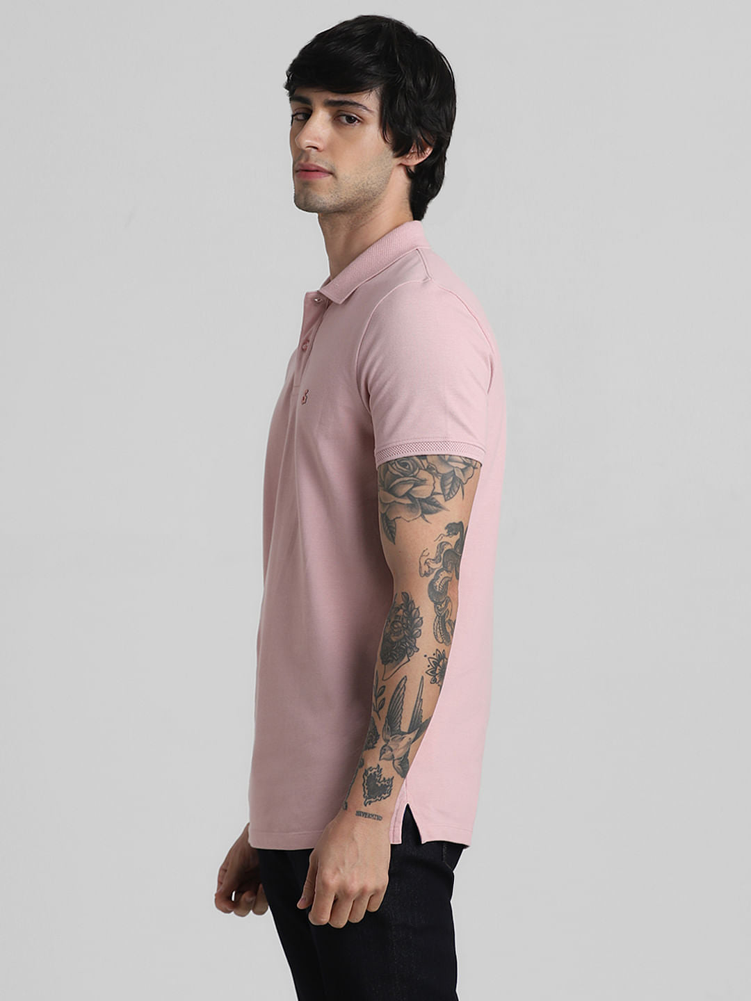 Light Pink Solid Polo Neck T-shirt