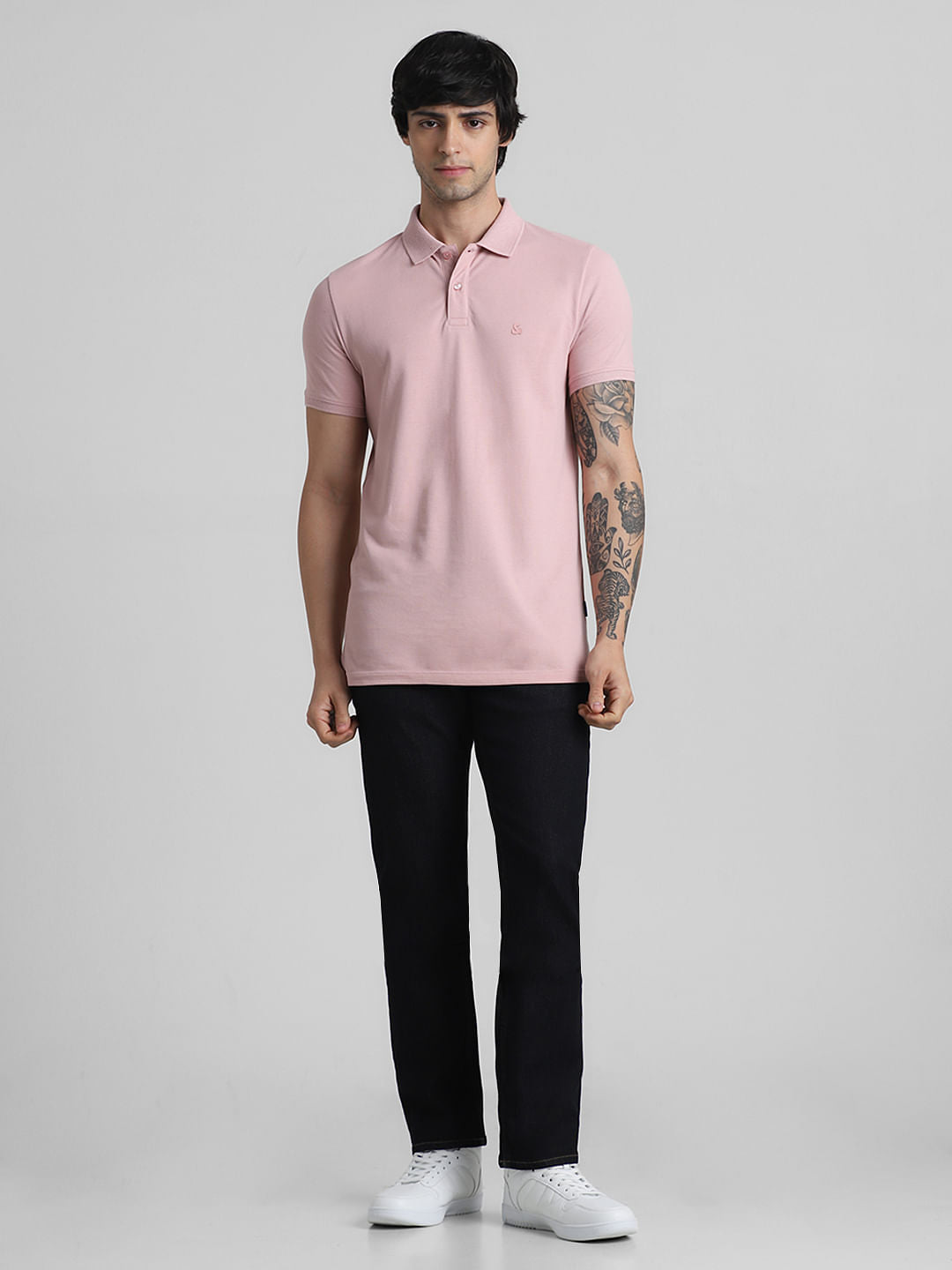 Light Pink Solid Polo Neck T-shirt