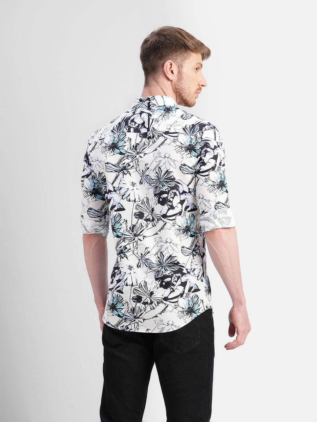 White Floral Full Sleeves Shirt