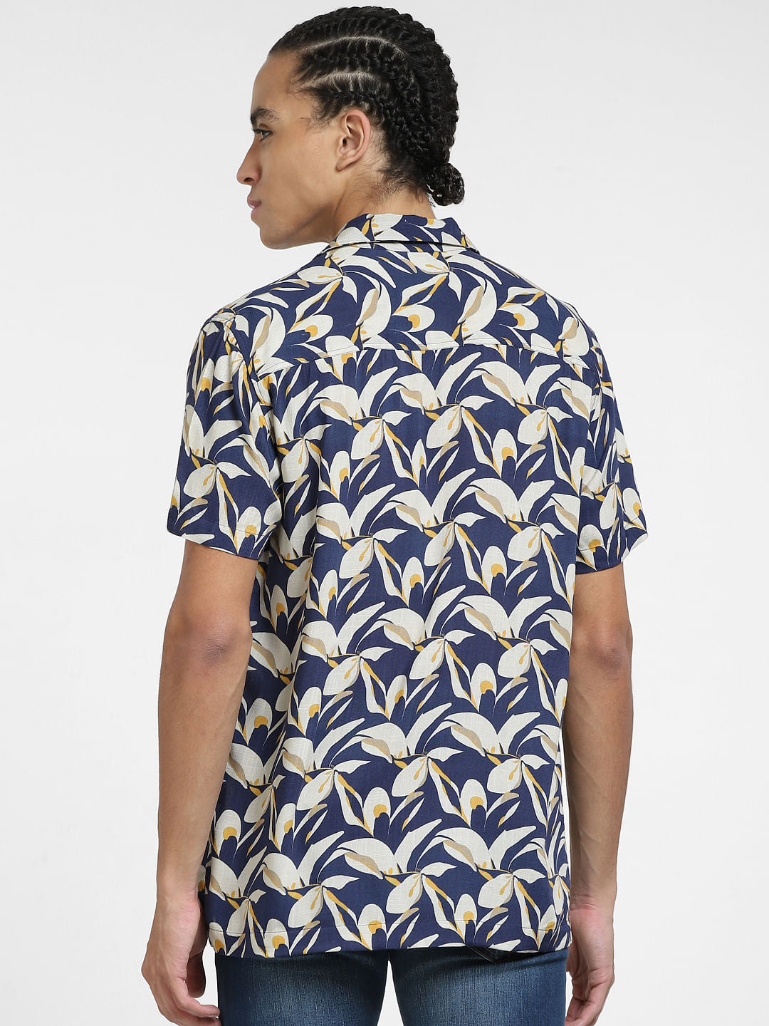Dark Blue Printed Short Sleeves Shirt