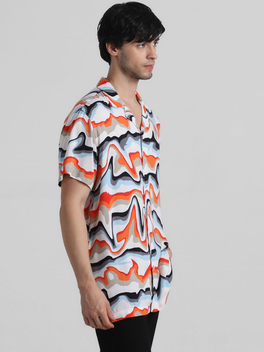 Orange Printed Short Sleeves Shirt