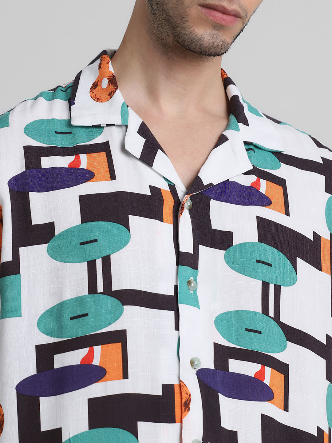 Green Printed Short Sleeves Shirt