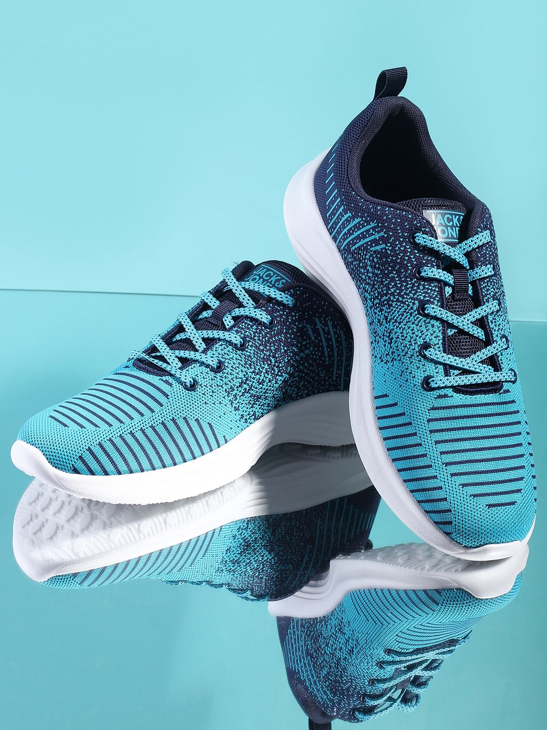 Aqua Blue Printed Mesh Sneakers