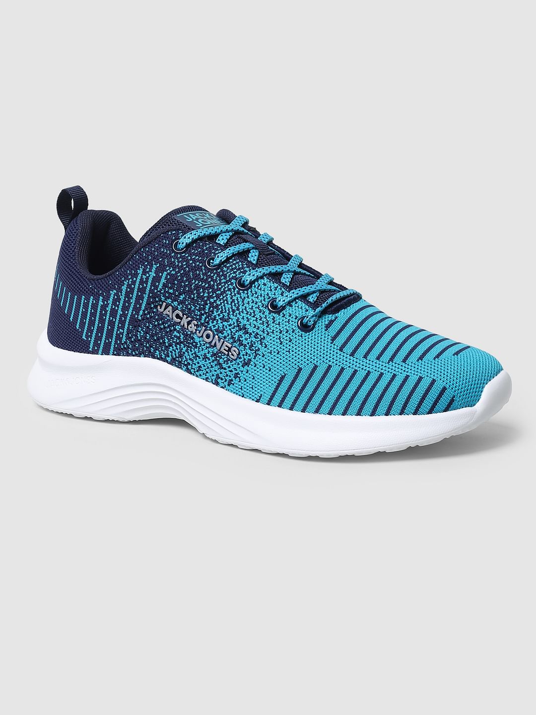 Aqua Blue Printed Mesh Sneakers