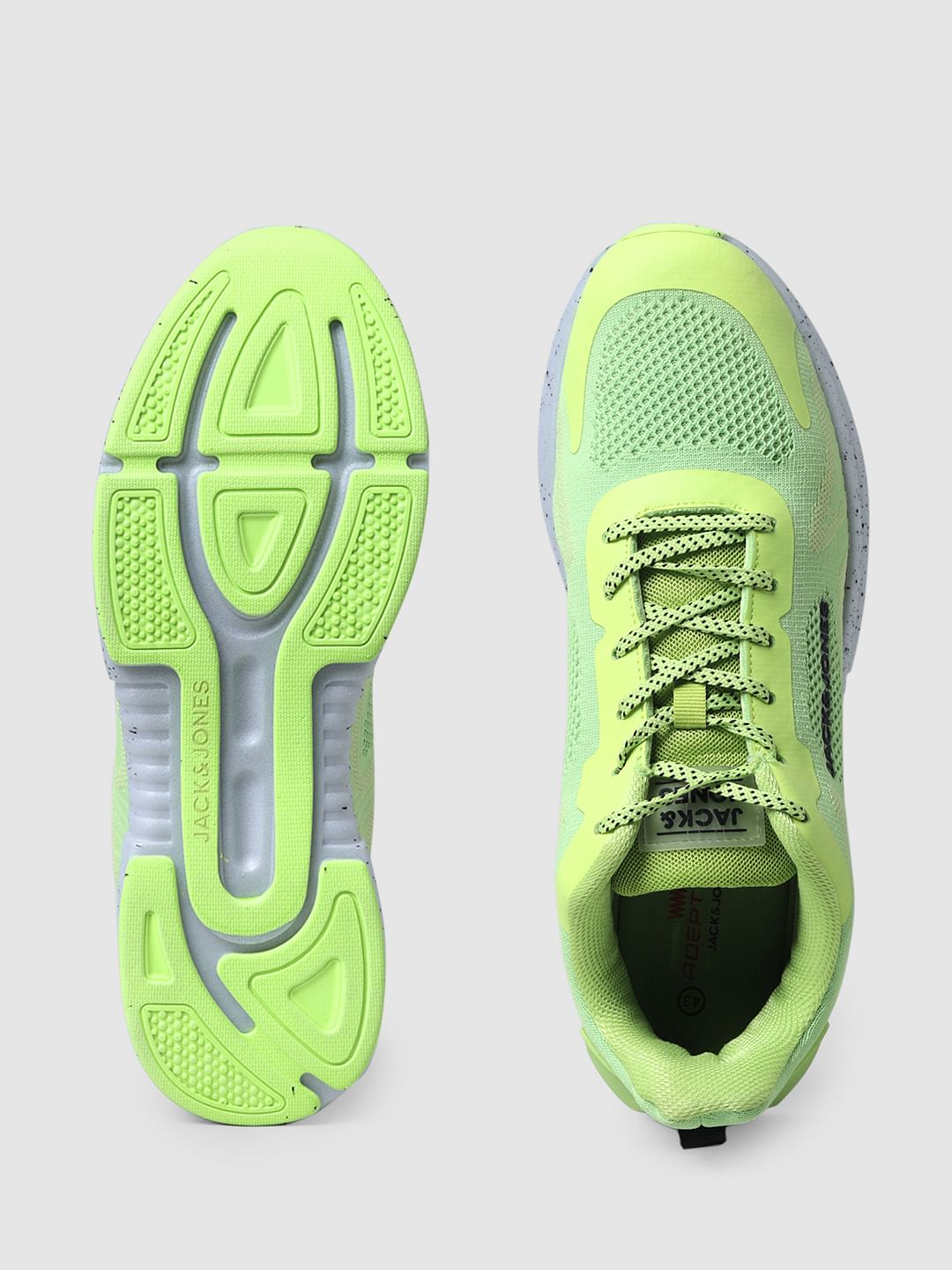 Neon Green Logo Print Mesh Sneakers