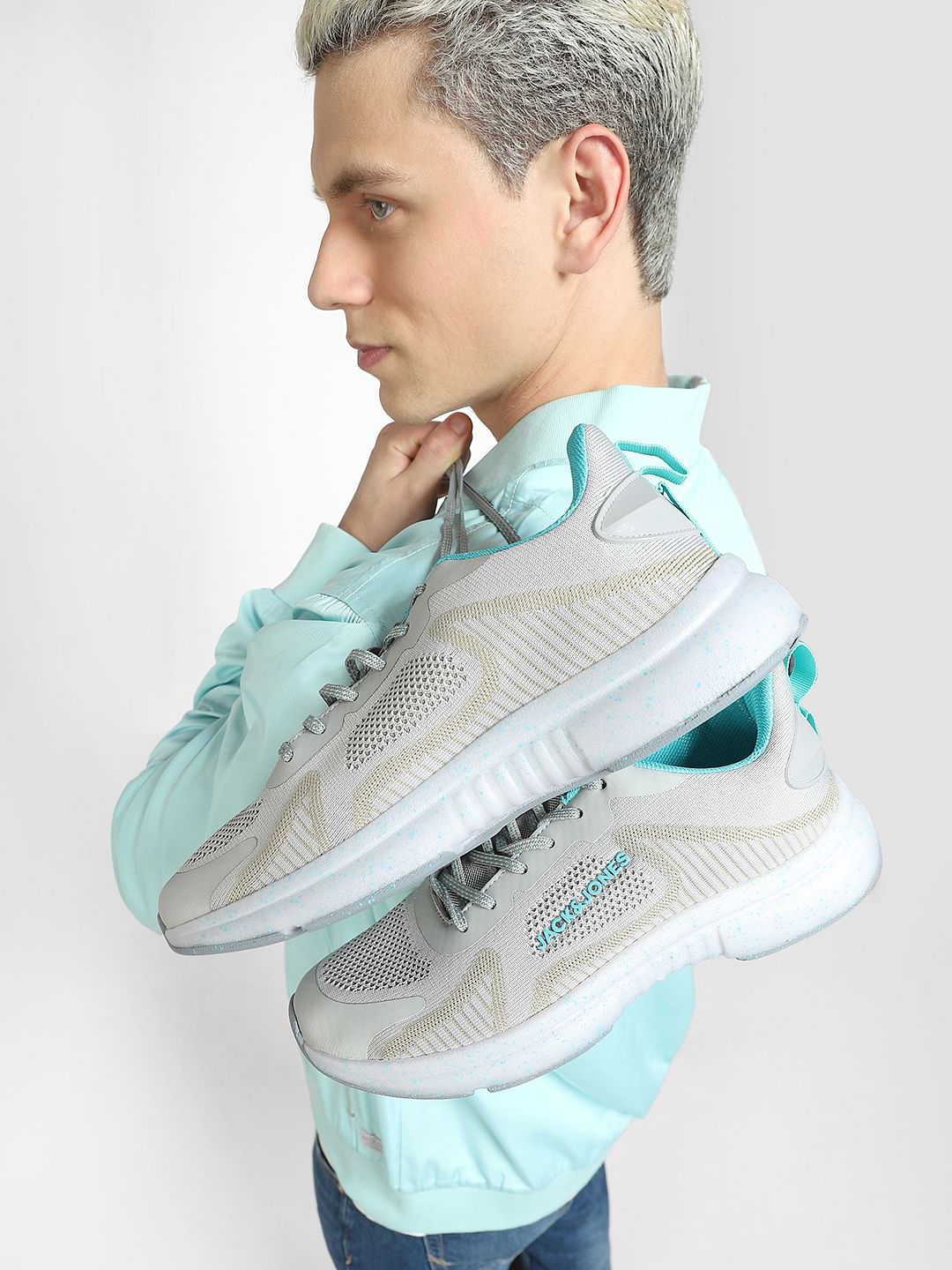 Grey Logo Print Mesh Sneakers