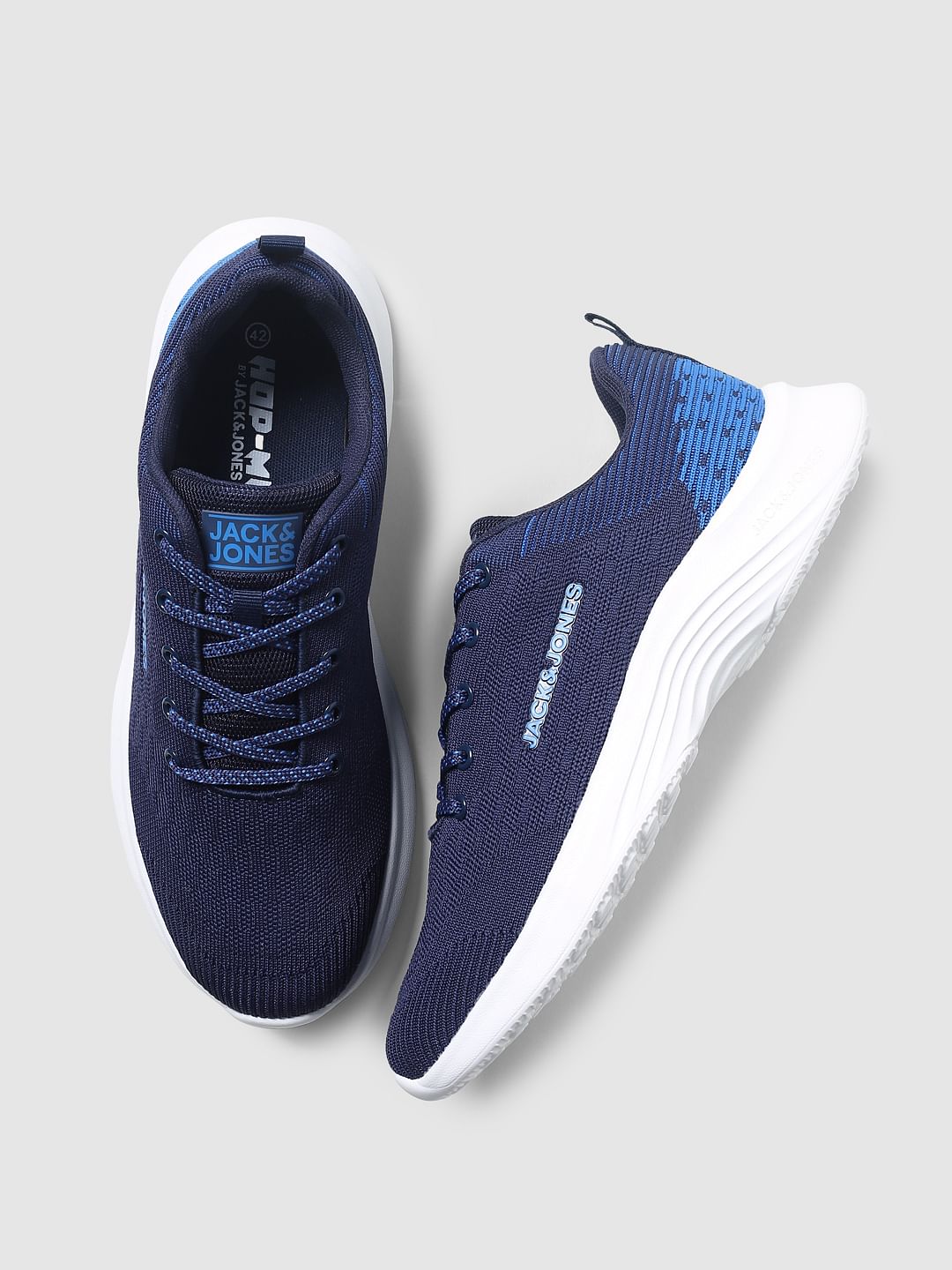 Blue Mesh Logo Print Sneakers