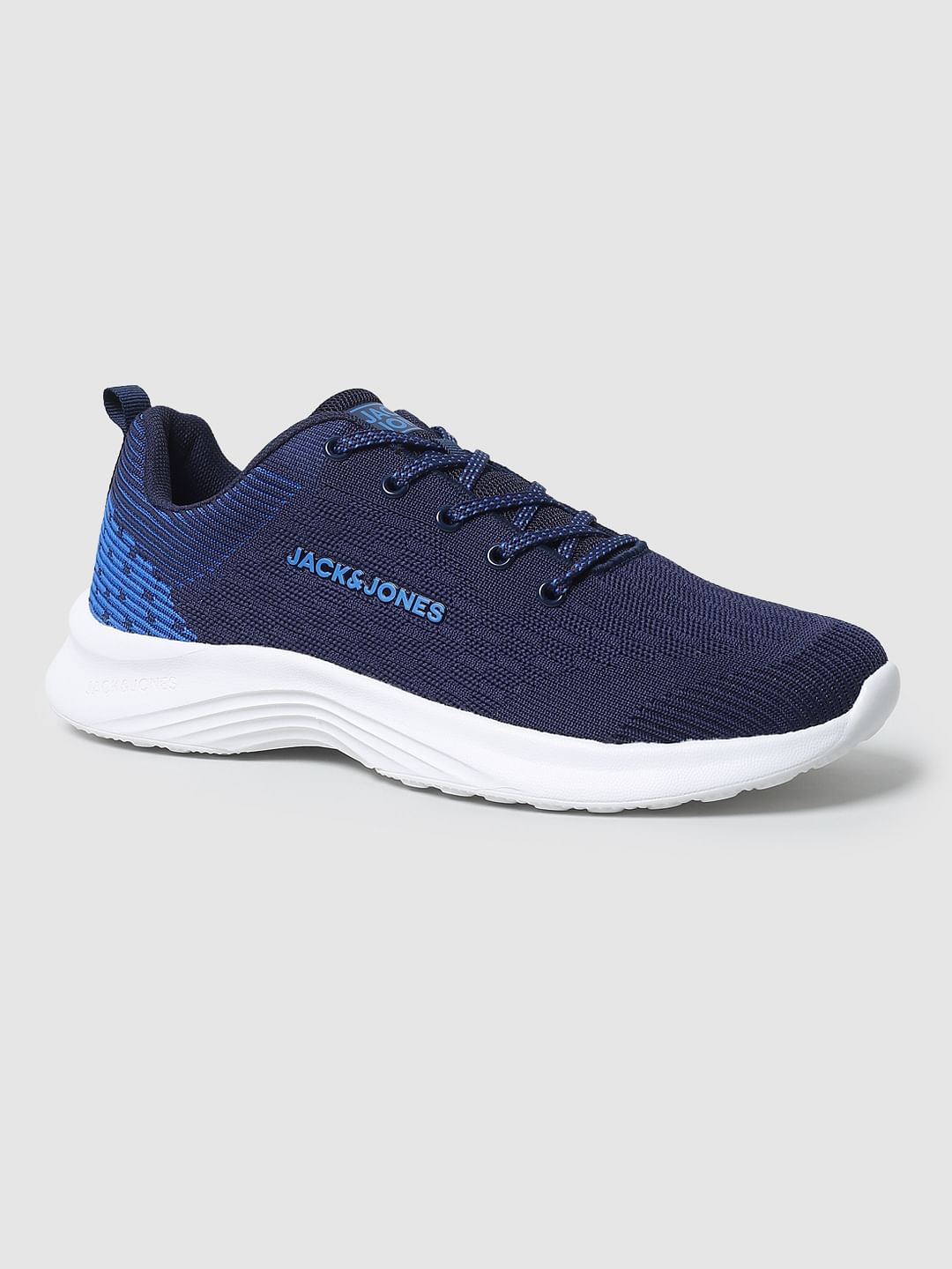 Blue Mesh Logo Print Sneakers