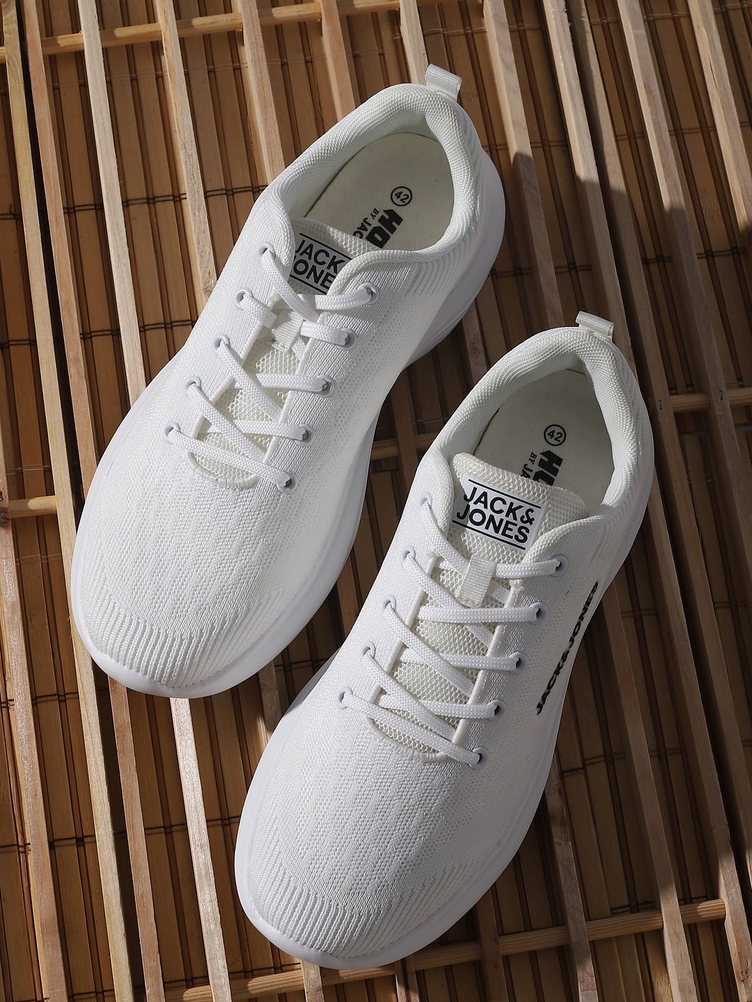 White Mesh Logo Print Sneakers