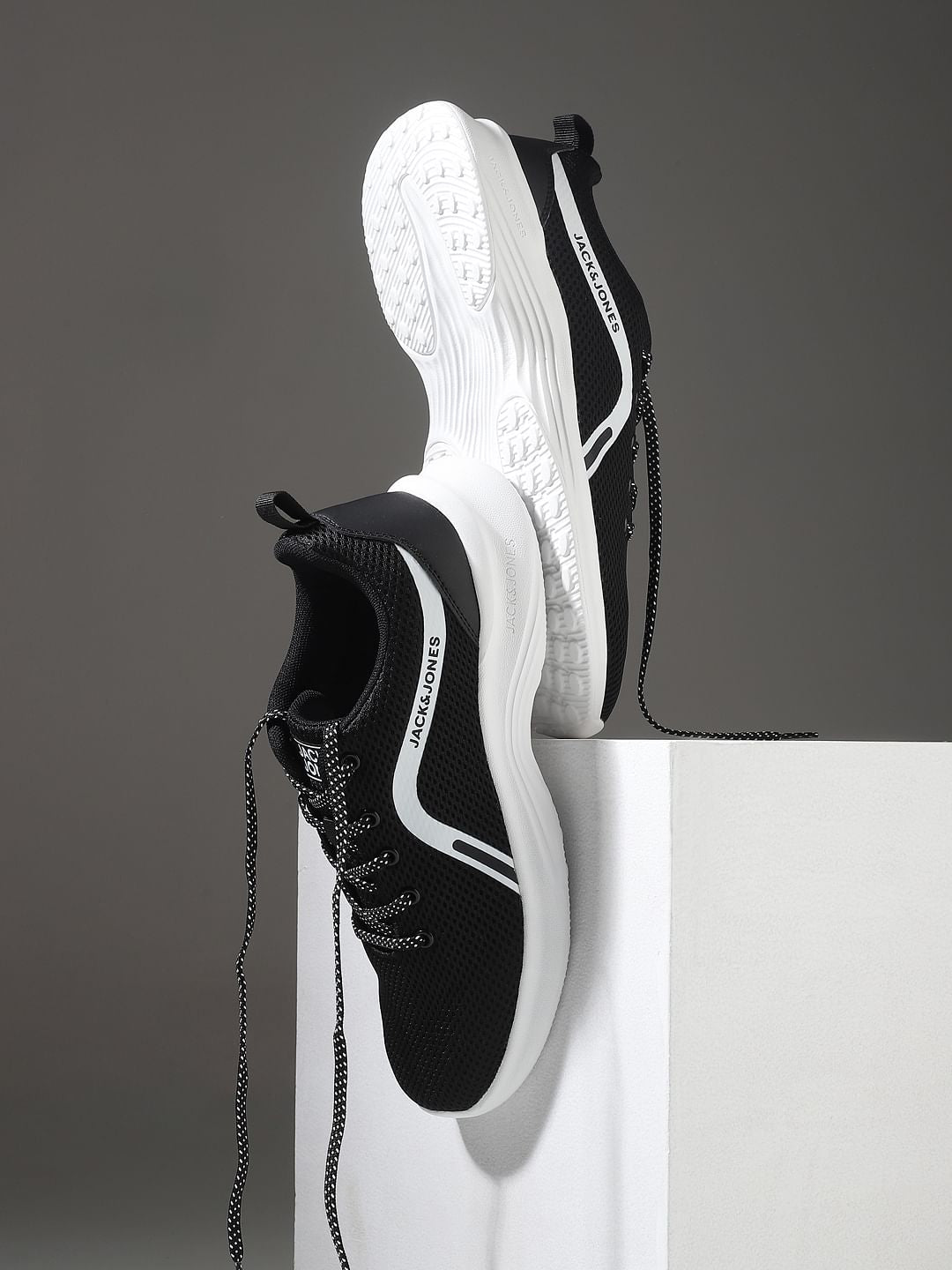 Black Mesh Lace-Up Sneakers