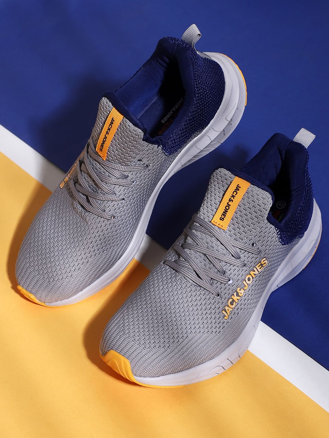 Grey Mesh Mid-Top Lace-Up Sneakers