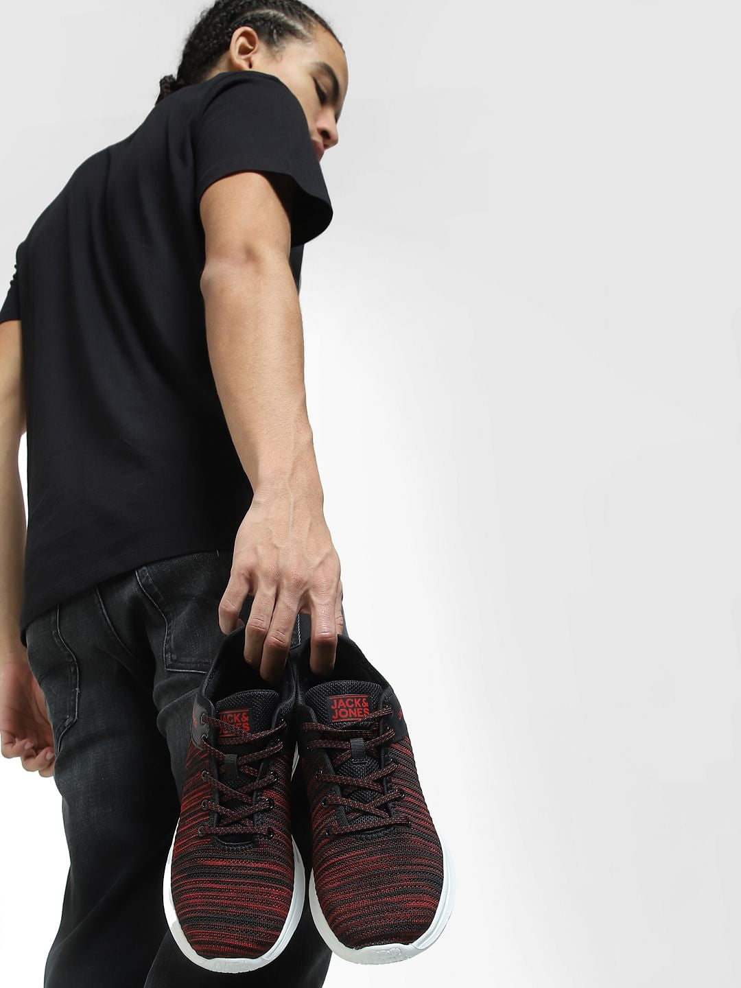 Black & Red Printed Lace-Up Sneakers