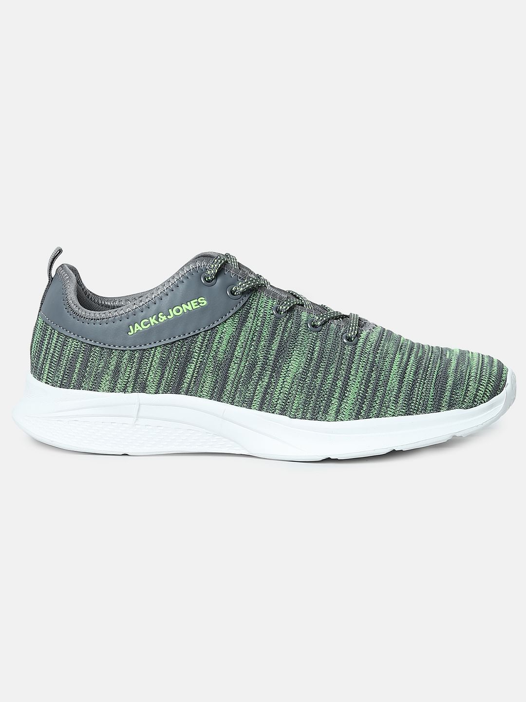 Grey & Green Printed Lace-Up Sneakers