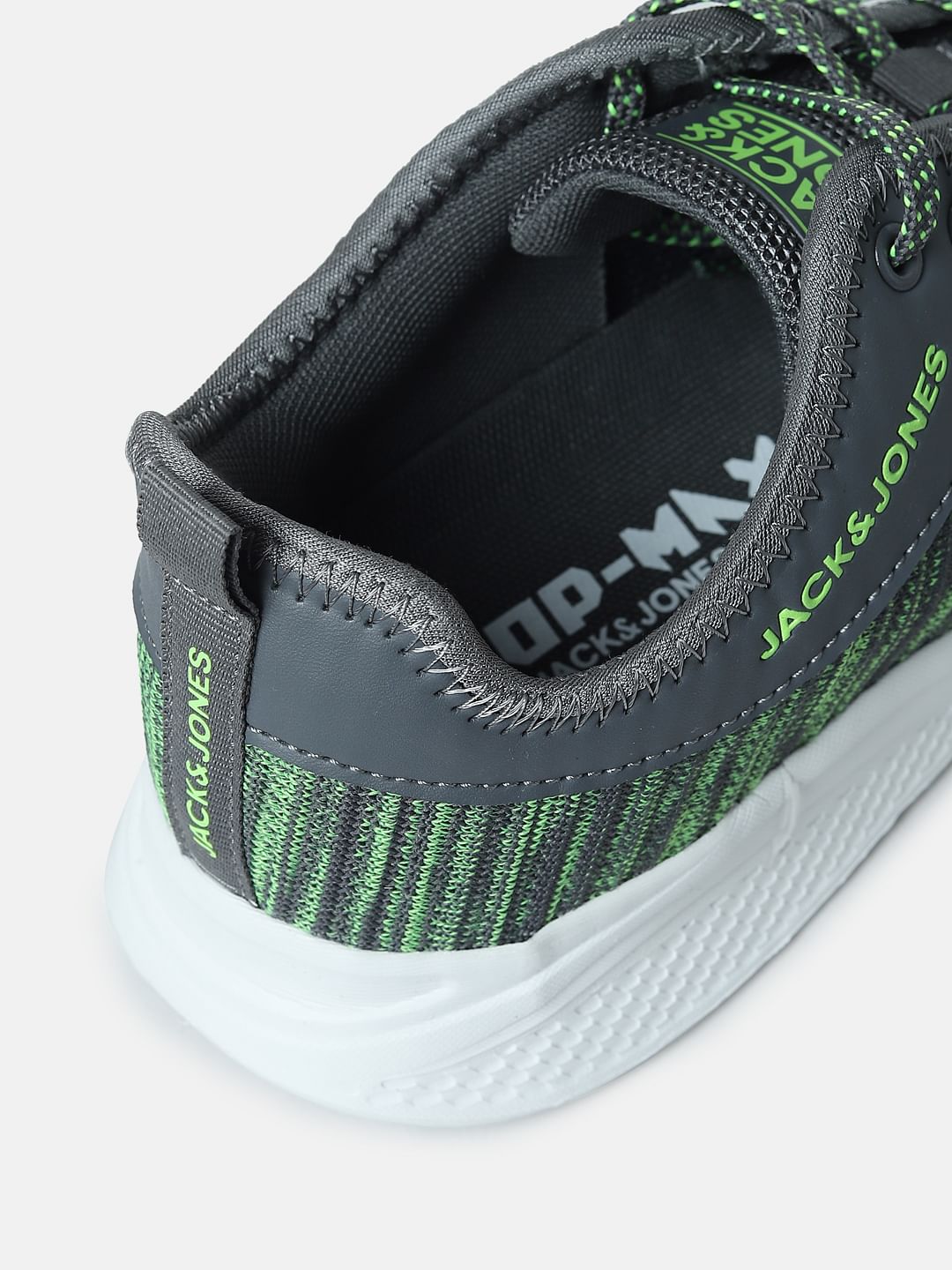 Grey & Green Printed Lace-Up Sneakers