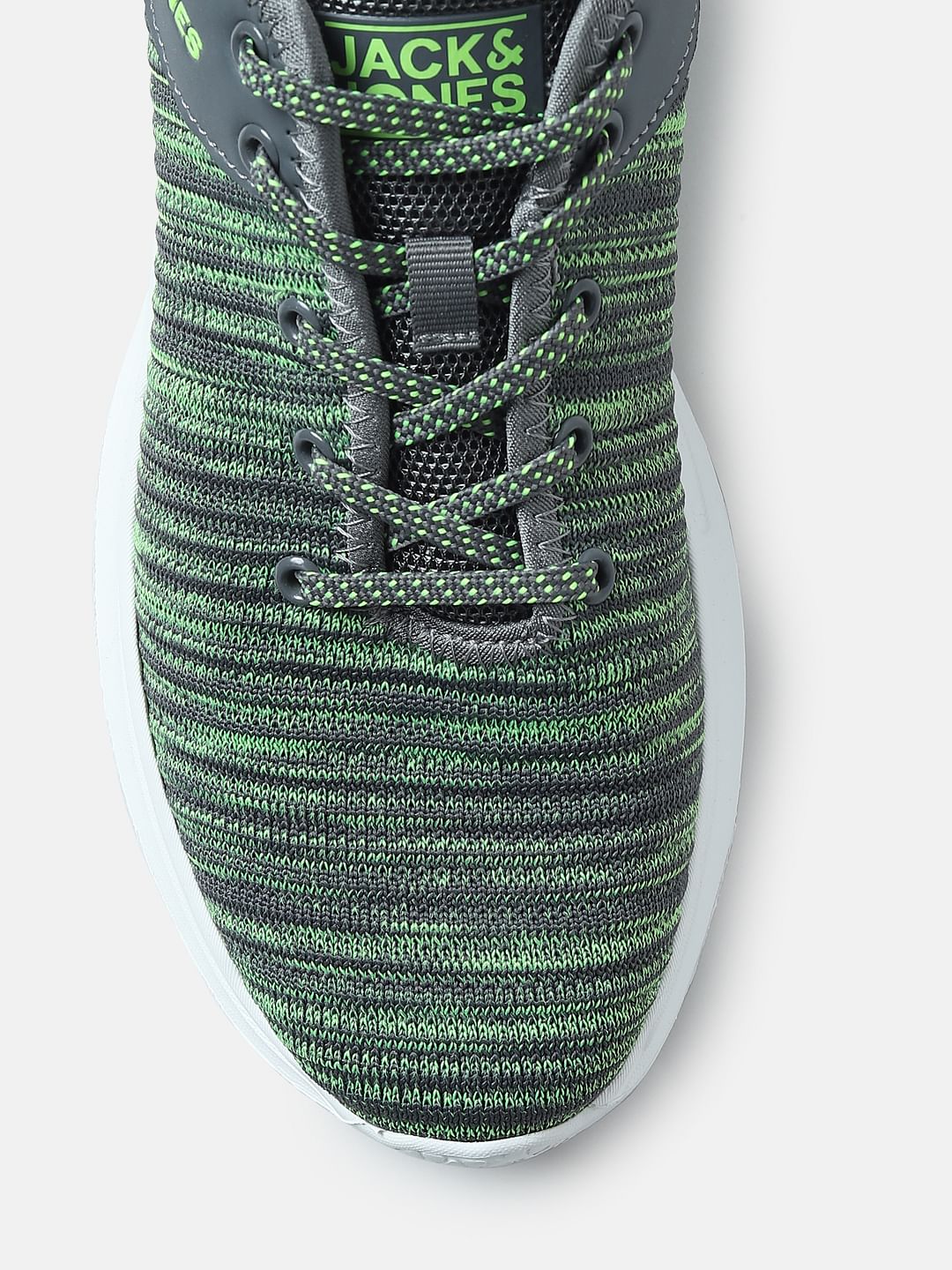 Grey & Green Printed Lace-Up Sneakers