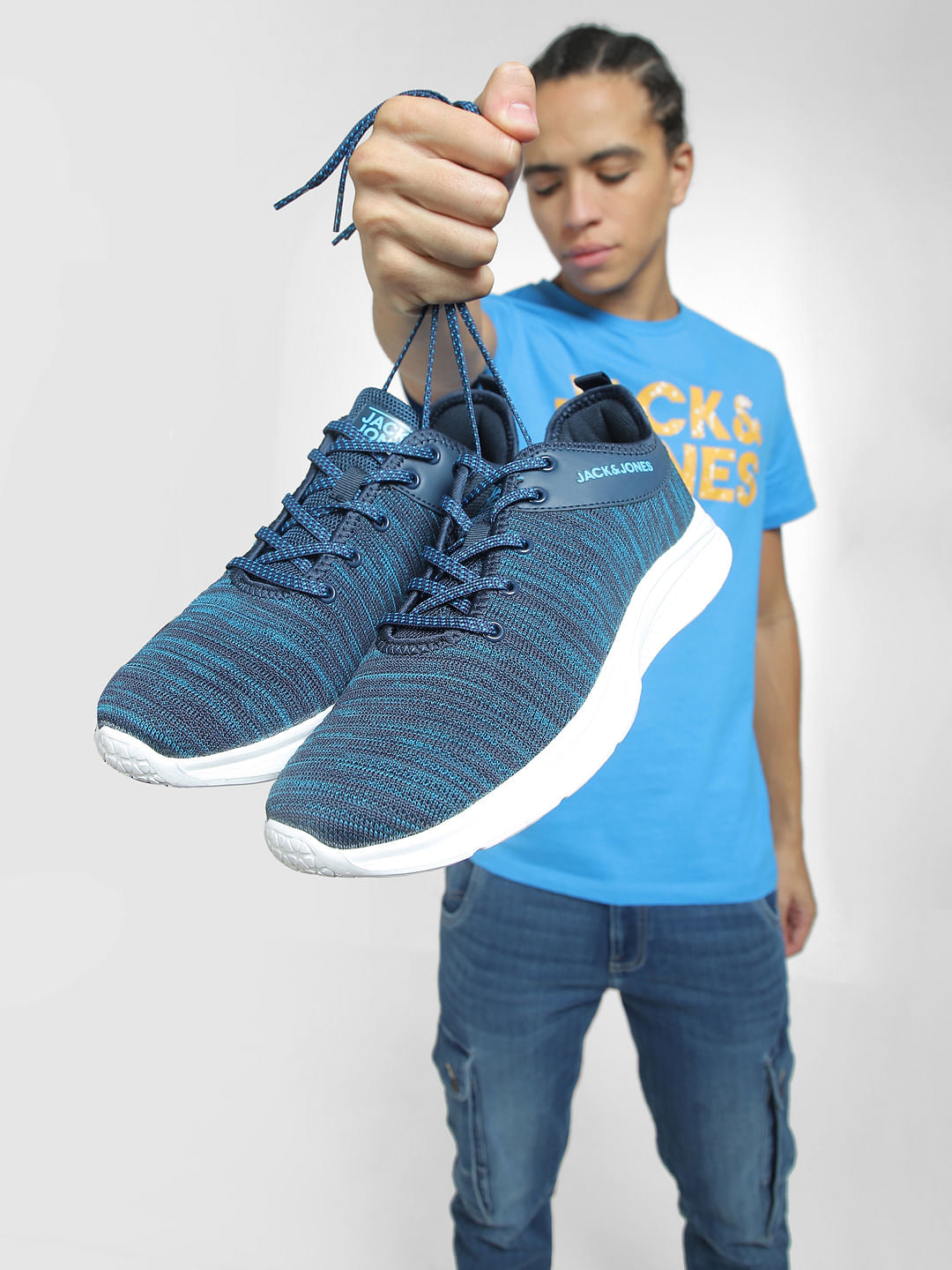 Blue & Black Printed Lace-Up Sneakers