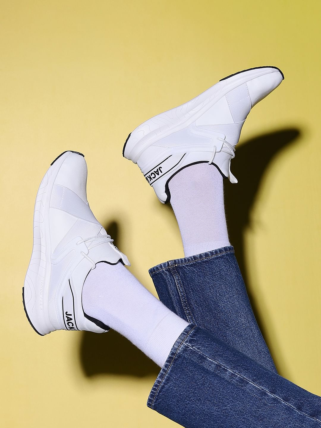 White Flex Sole Knitted Sneakers