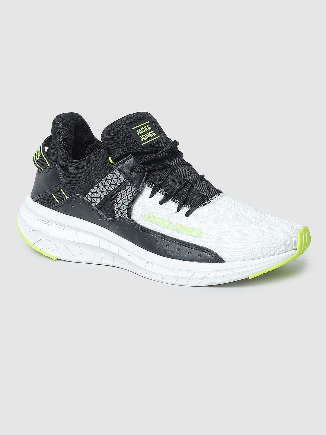 White & Black Colourblocked Lace-Up Sneakers