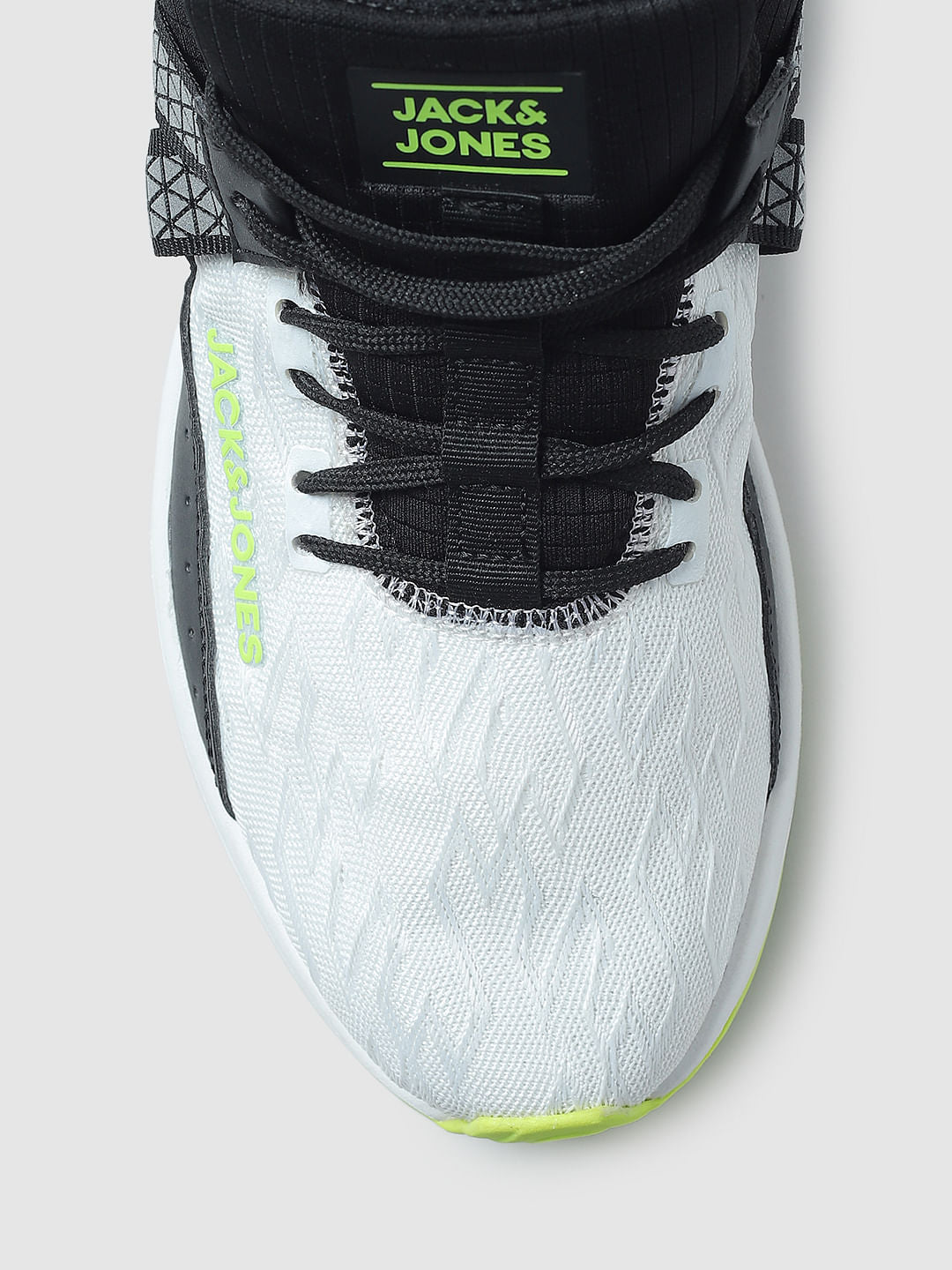 White & Black Colourblocked Lace-Up Sneakers