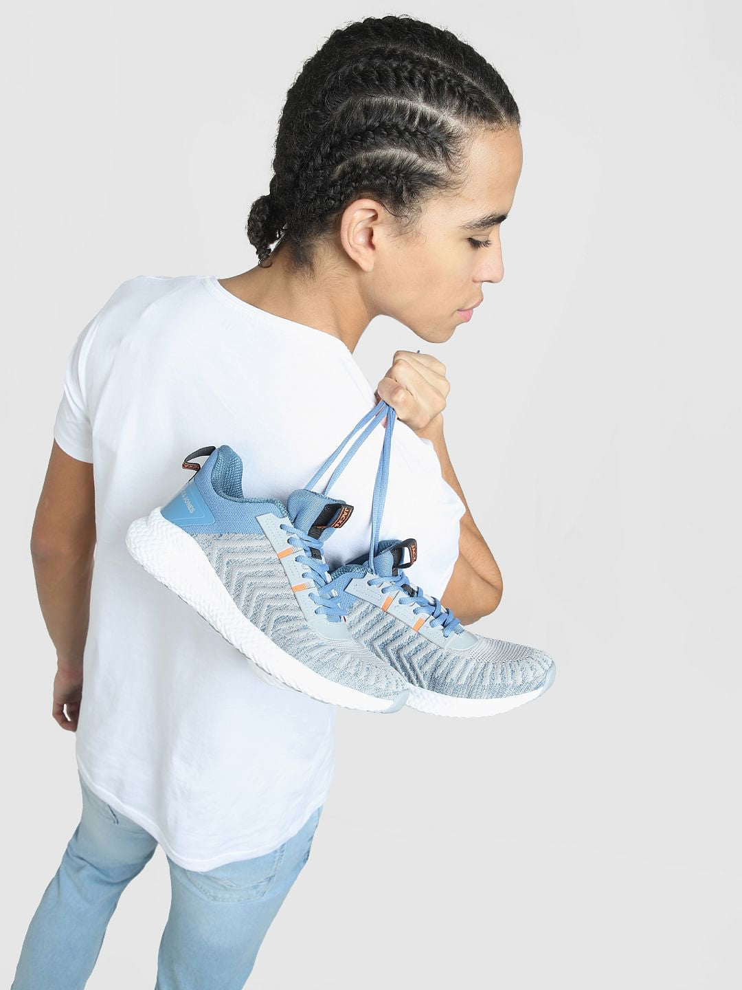 Light Blue Mesh Detail Lace-Up Sneakers