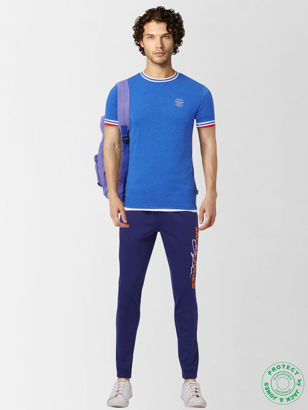 Blue Contrast Tipping Crew Neck T-shirt