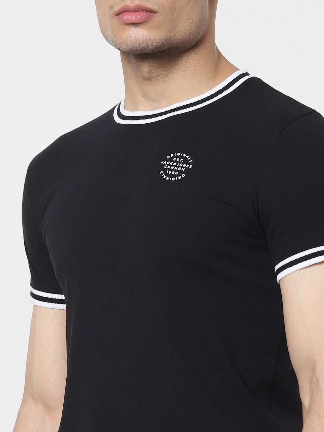 Black Contrast Tipping Crew Neck T-shirt
