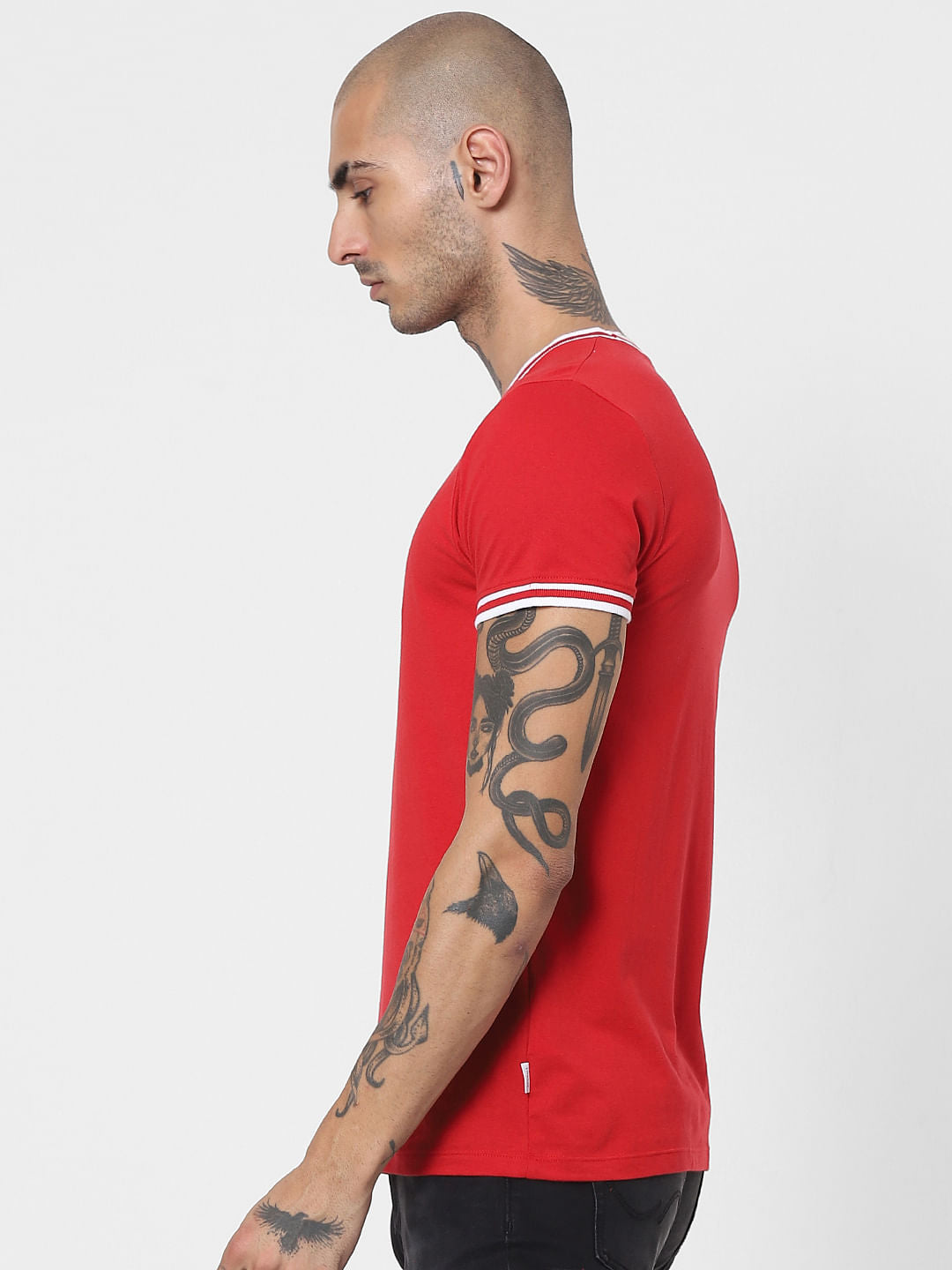 Red Contrast Tipping Crew Neck T-shirt