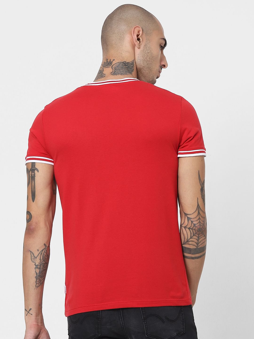 Red Contrast Tipping Crew Neck T-shirt