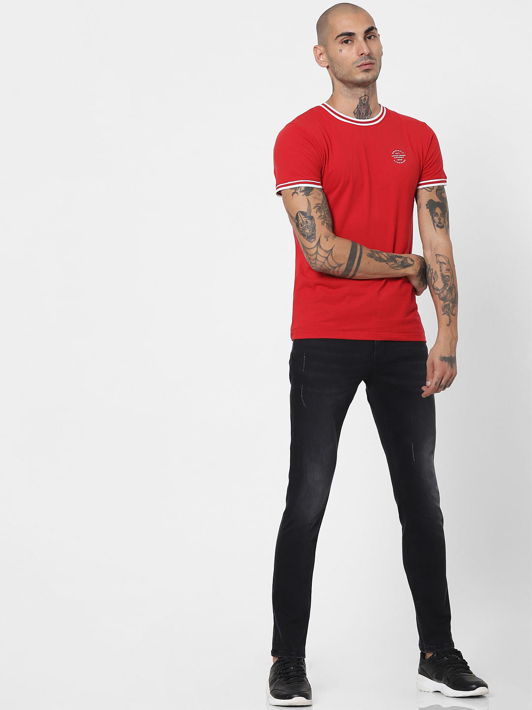 Red Contrast Tipping Crew Neck T-shirt