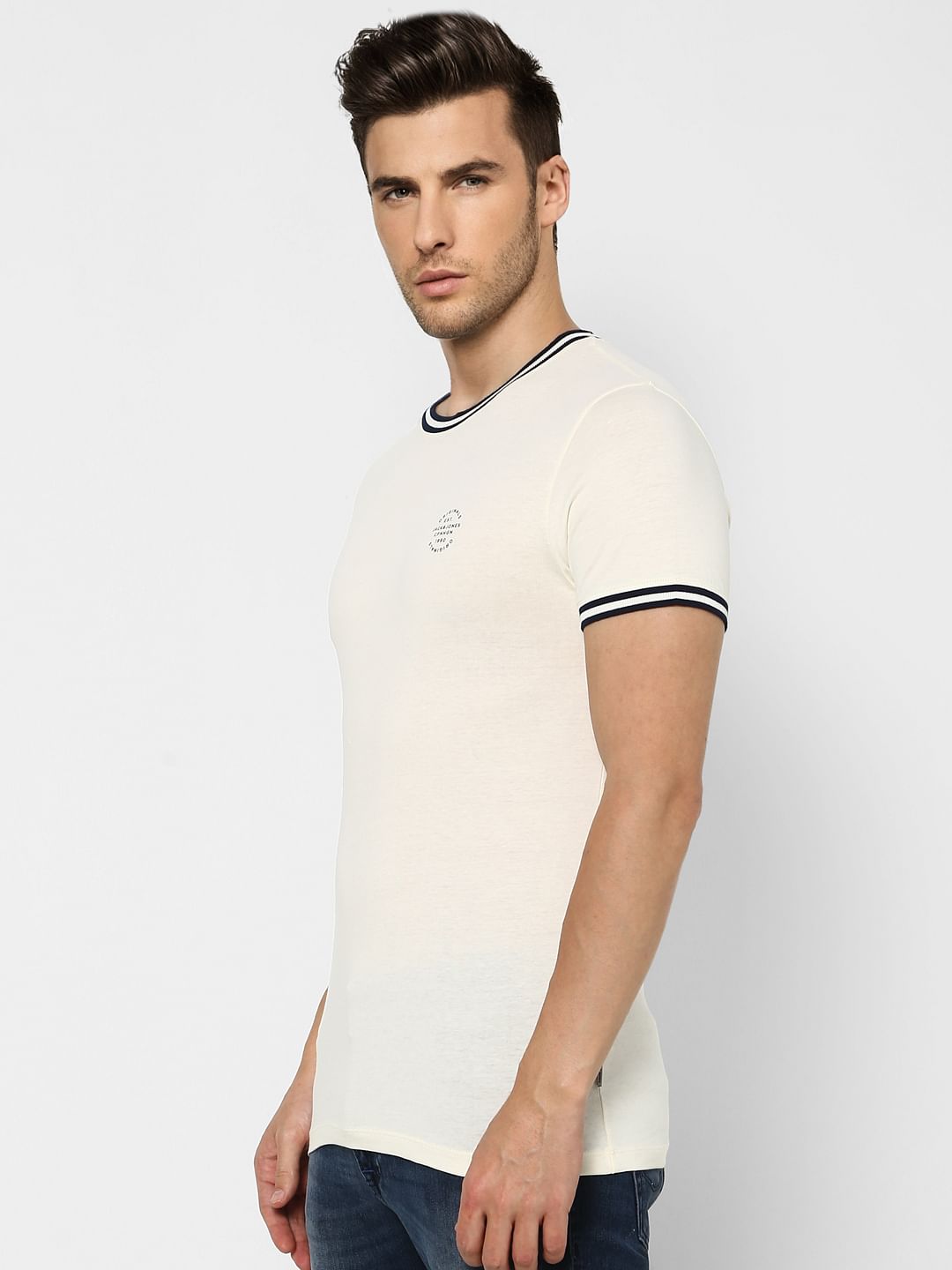 White Contrast Tipping Crew Neck T-shirt